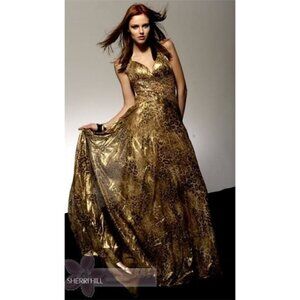 NWOT Sherri Hill Silk & Sequins Size 2 Animal Print/Gold Prom Gala Pageant Dress